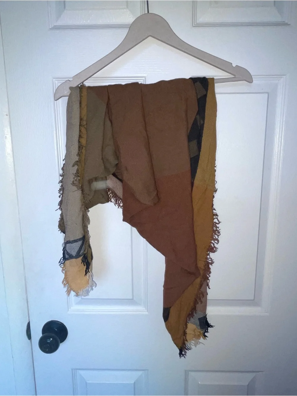 Lightweight Fringe Scarf in Brown and Mustard - Unbranded